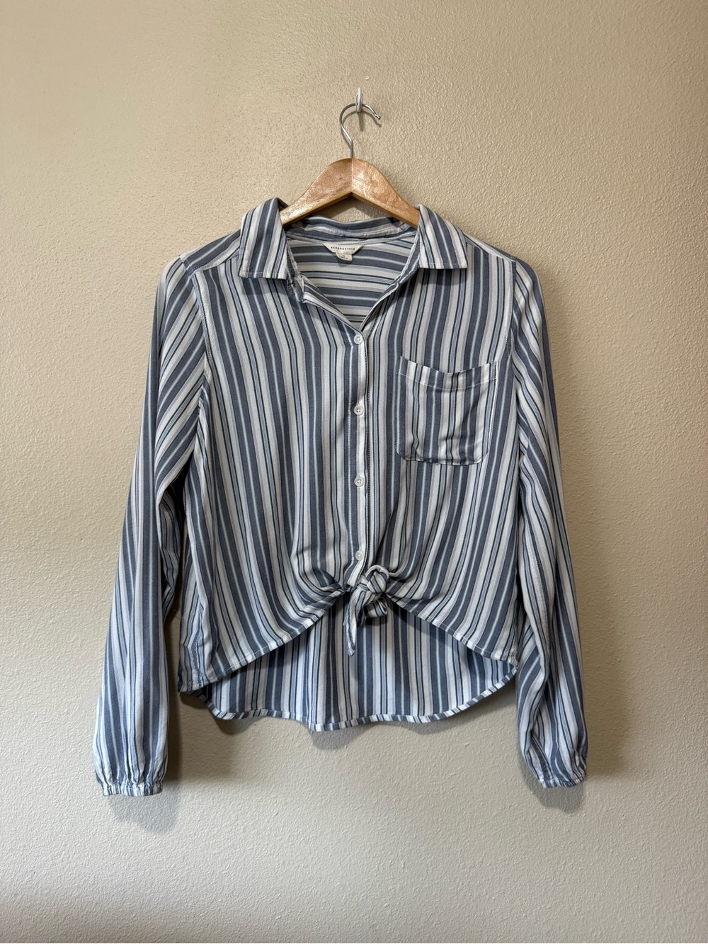Aeropostale Blue and White Striped Button Shirt